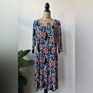 NWT Karen Kane Black Floral Citrus Splash Long-Sleeve A-Line Dress Size 1X